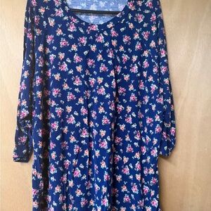 Chris & Carol Floral Long Sleeve Top - Navy and Pink
